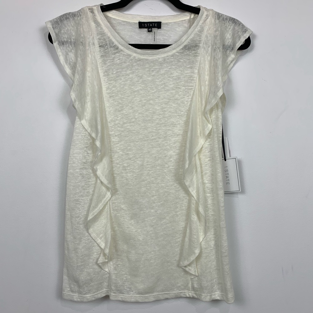 NWT 1.State Ruffle Linen Top in New Ivory - Picture 2 of 3